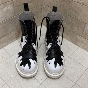 Dr Martens Black and White Paint Spatter Lace Up Boots Size 37